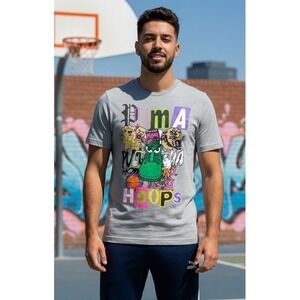 Puma Hoops Graphic Men's T-Shirt Size L Light Gray Heather Short Sleeve Casual